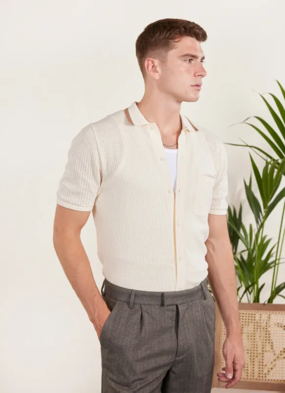 Alfie Knitted Polo | Cotton | Ecru sold by Percival