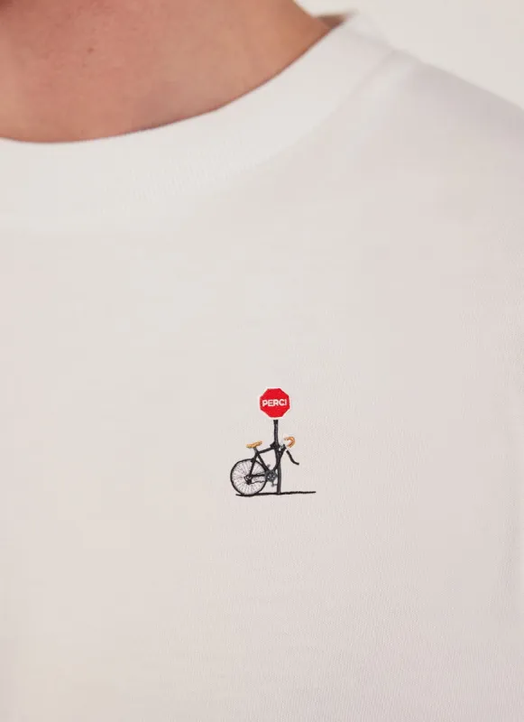 Stolen Wheel Auxiliary T Shirt | Embroidered Organic Cotton | White sold by Percival