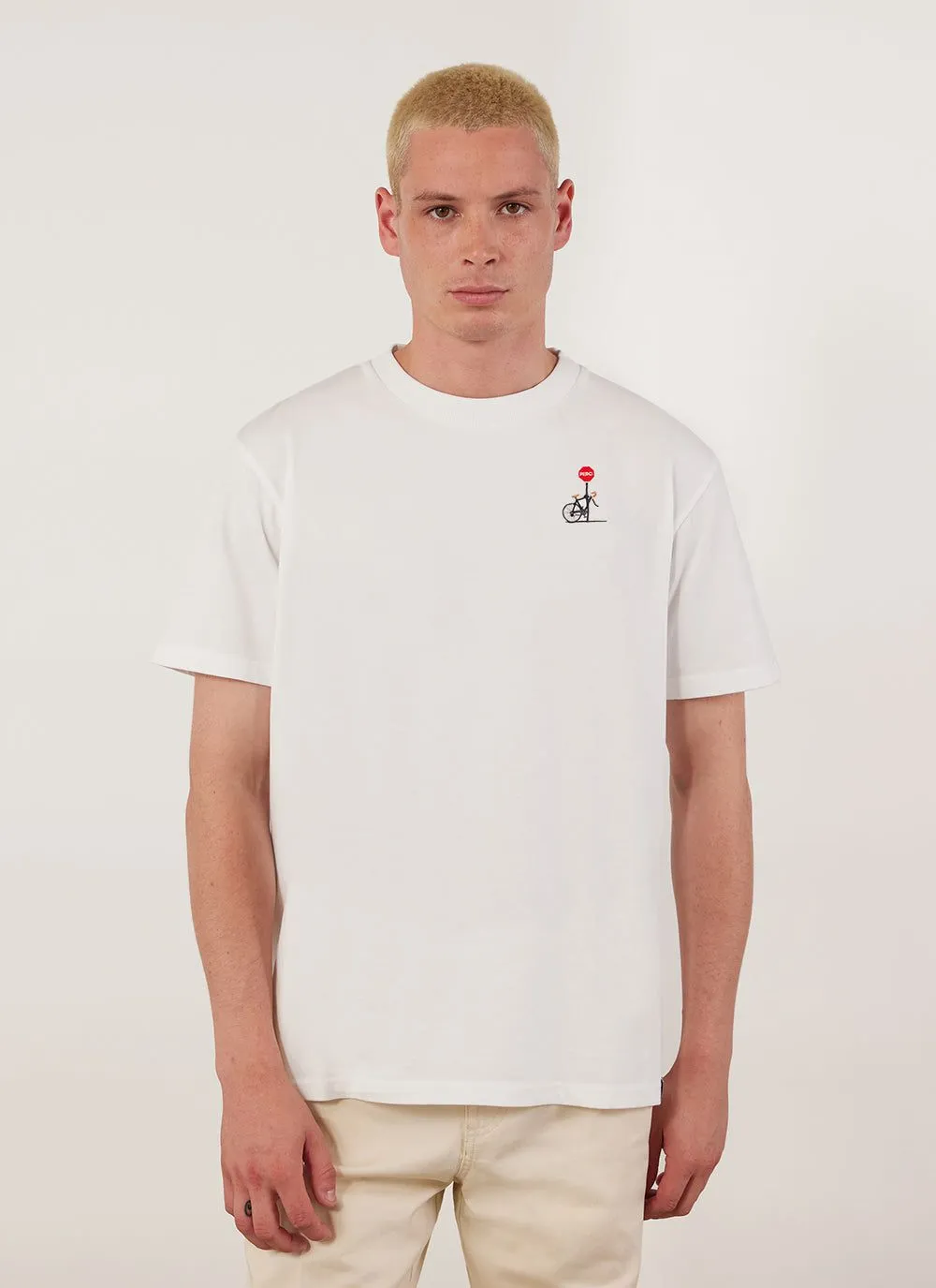 Stolen Wheel Auxiliary T Shirt | Embroidered Organic Cotton | White sold by Percival product image thumbnail 2