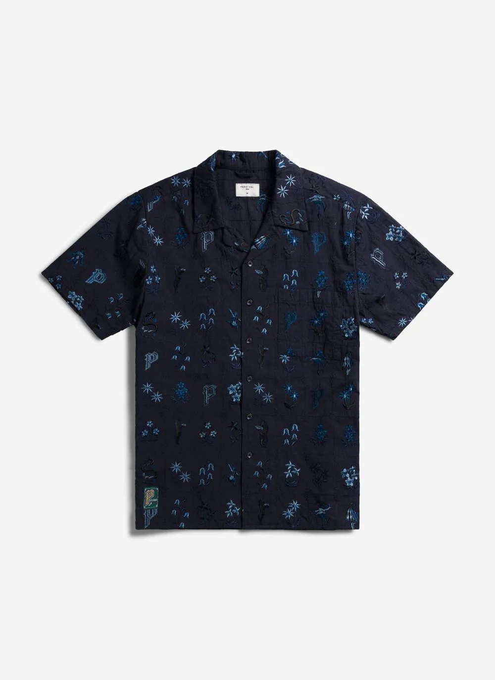 Saga Tapestry Cuban Shirt | Embroidered Cotton | Navy sold by Percival product image thumbnail 5