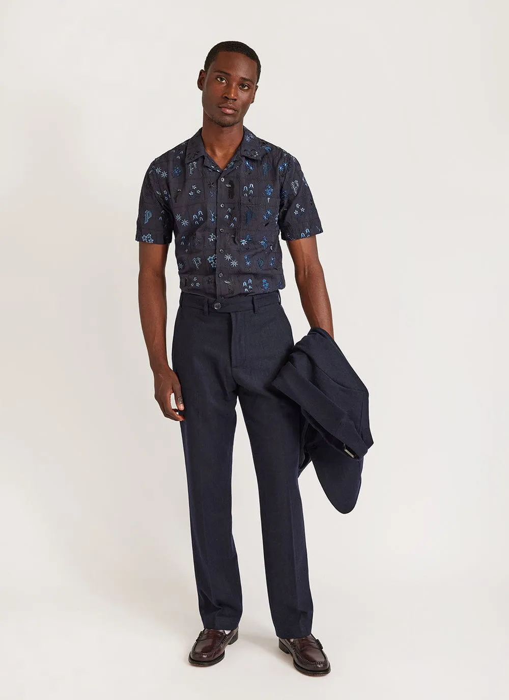 Saga Tapestry Cuban Shirt | Embroidered Cotton | Navy sold by Percival product image thumbnail 4