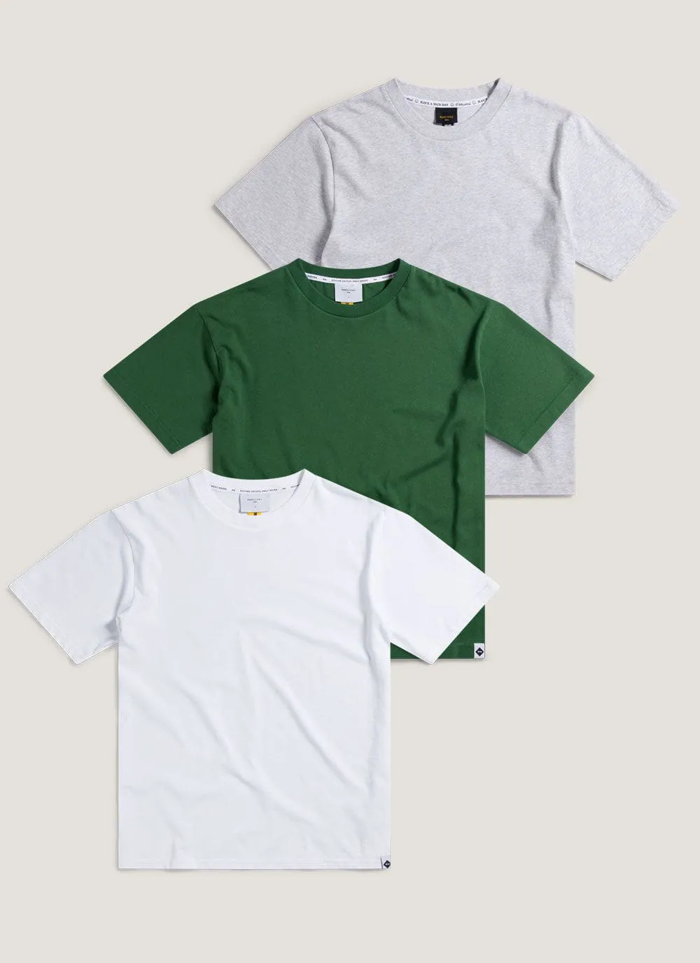 3 Pack T Shirts | Organic Cotton | White / Forest / Athletic Grey sold by Percival