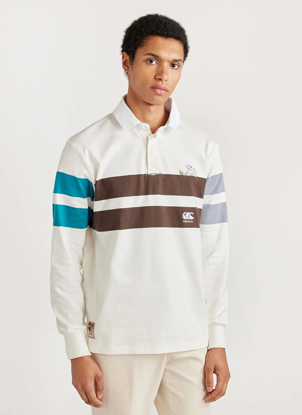 Rugby Shirt | Canterbury and Percival | Ecru Multi Stripe sold by Percival