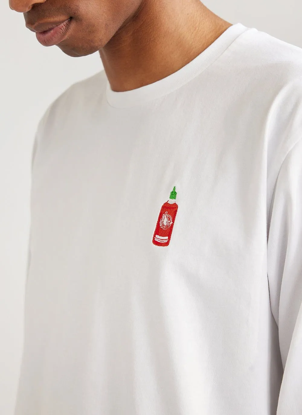Hot Chilli Sauce Long Sleeve T Shirt | Embroidered Organic Cotton | White sold by Percival product image thumbnail 3
