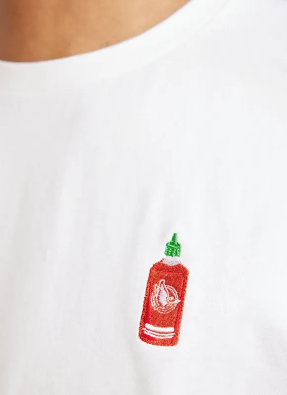 Hot Chilli Sauce Long Sleeve T Shirt | Embroidered Organic Cotton | White sold by Percival