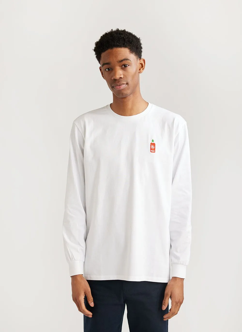 Hot Chilli Sauce Long Sleeve T Shirt | Embroidered Organic Cotton | White sold by Percival product image thumbnail 2