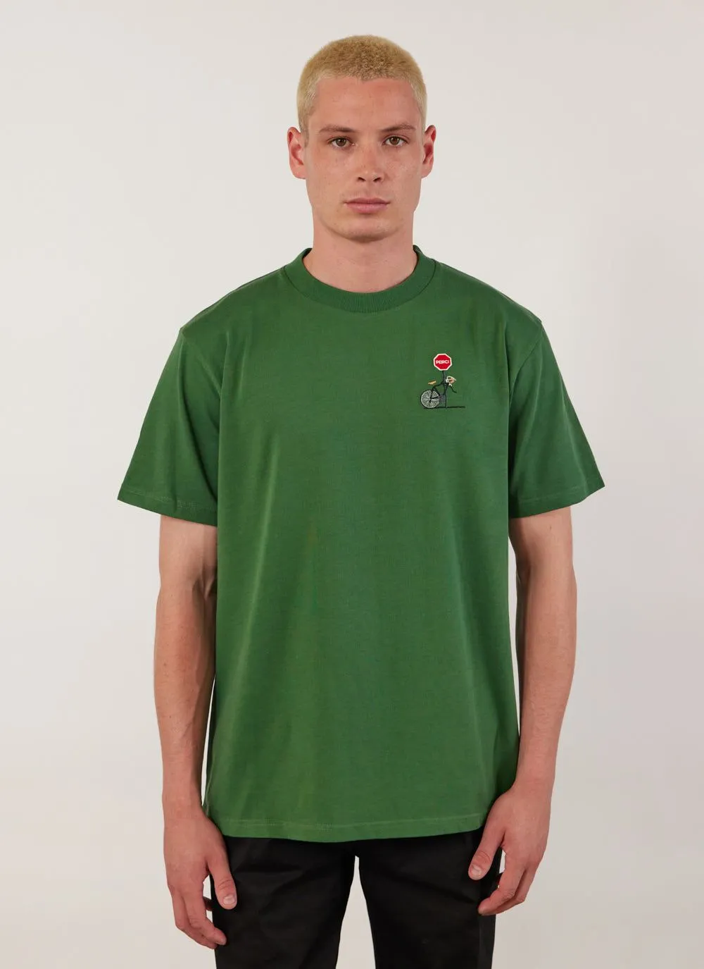 Stolen Wheel Auxiliary T Shirt | Embroidered Organic Cotton | Forest sold by Percival product image thumbnail 2