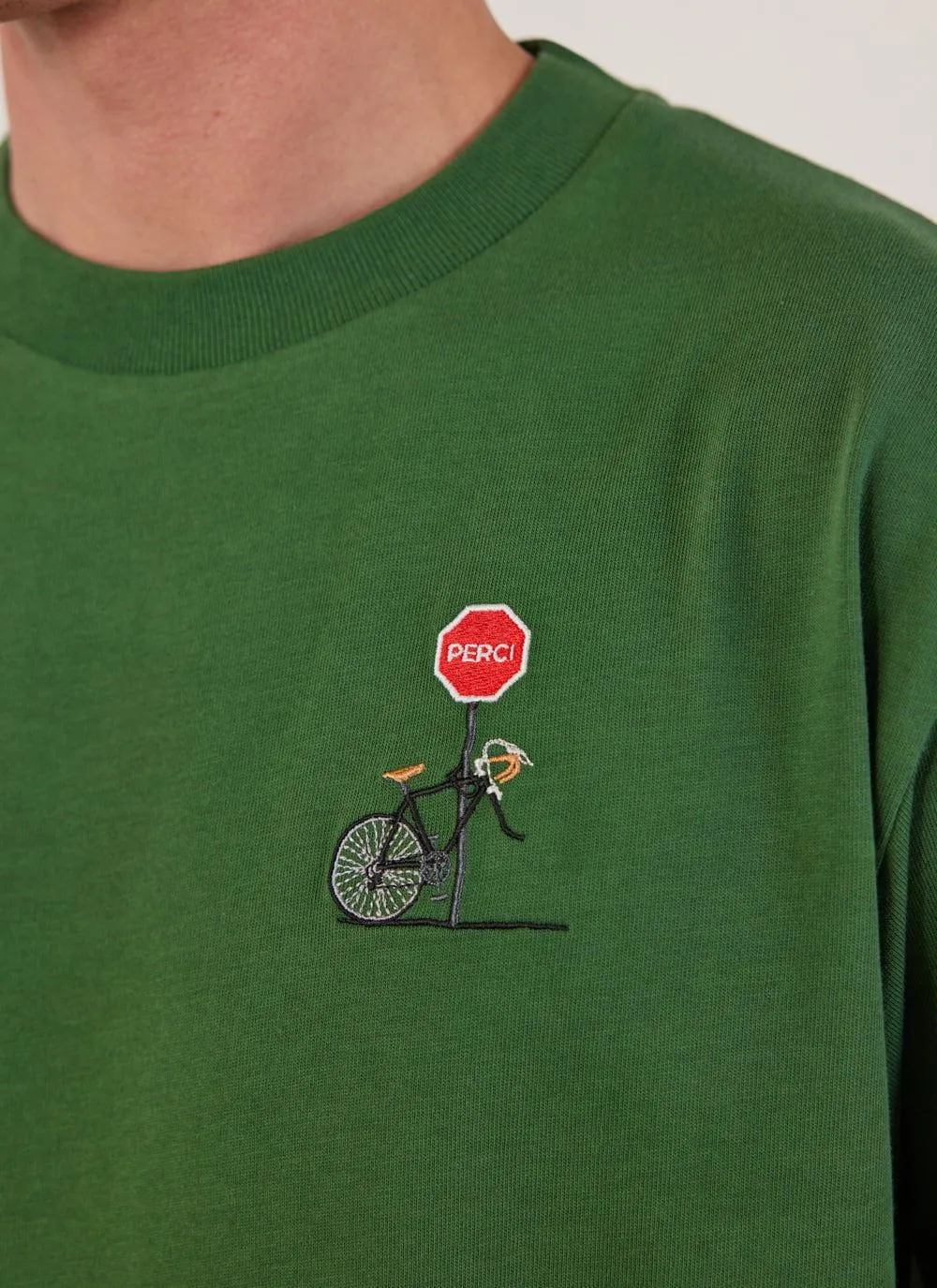 Stolen Wheel Auxiliary T Shirt | Embroidered Organic Cotton | Forest sold by Percival
