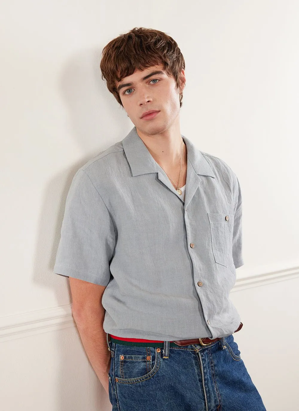Short Sleeve Cuban Shirt | Linen | Light Blue sold by Percival product image thumbnail 4