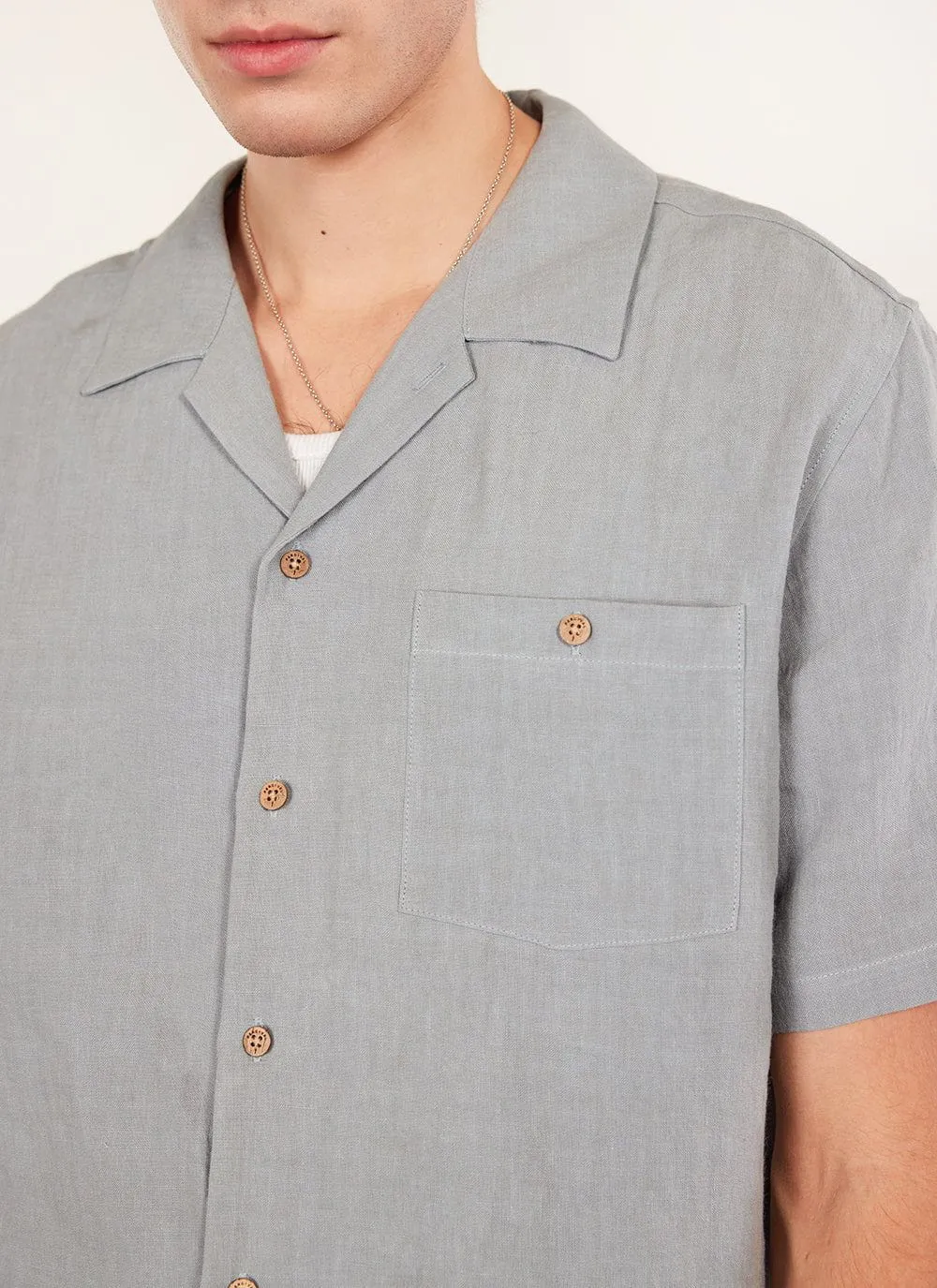 Short Sleeve Cuban Shirt | Linen | Light Blue sold by Percival product image thumbnail 2