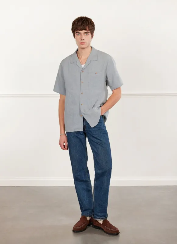 Short Sleeve Cuban Shirt | Linen | Light Blue sold by Percival