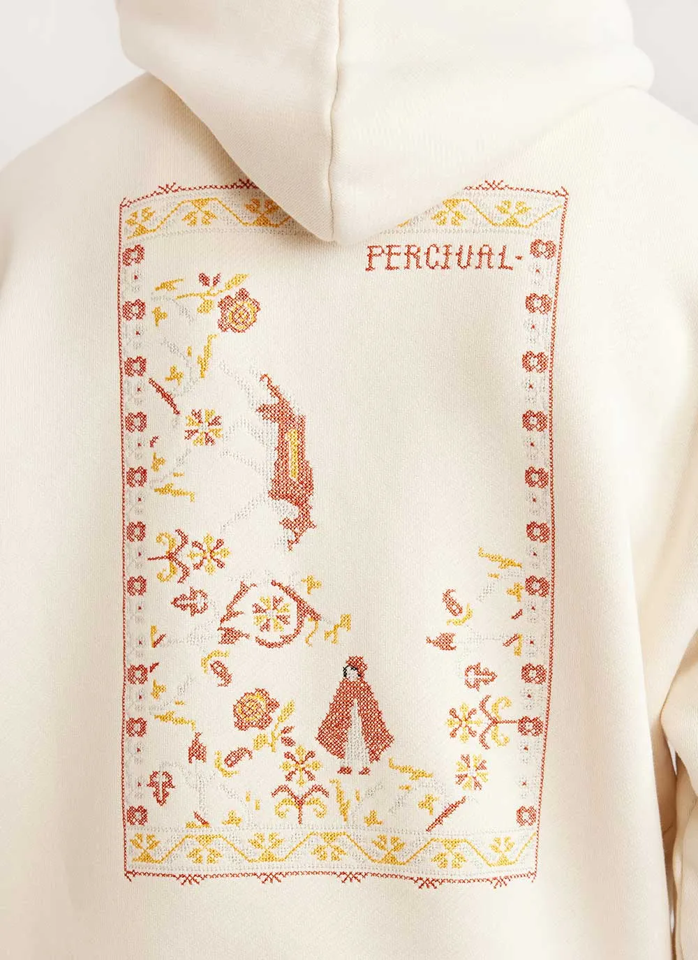 Cross Stitch Hoodie | Embroidered Organic Cotton | Ecru sold by Percival product image thumbnail 3