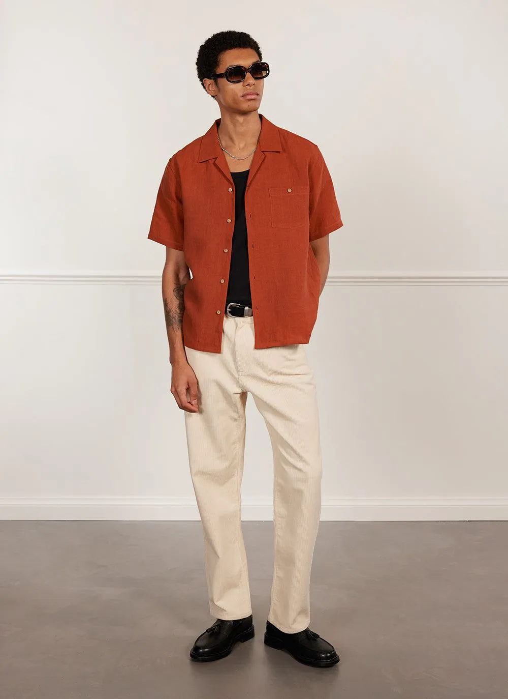 Short Sleeve Cuban Shirt | Linen | Rust sold by Percival product image thumbnail 2