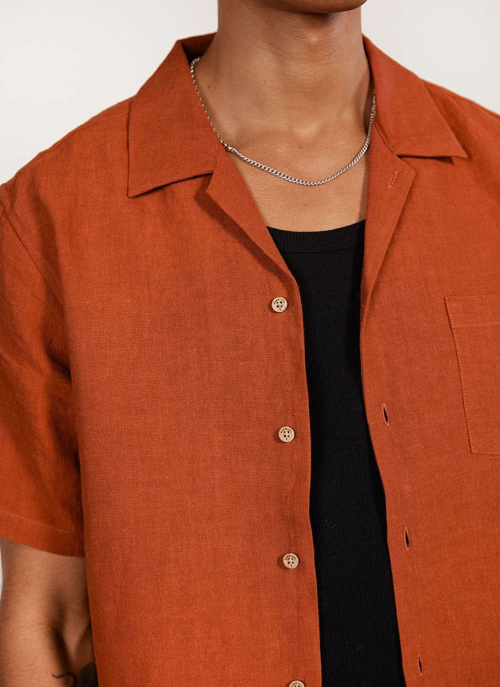 Short Sleeve Cuban Shirt | Linen | Rust sold by Percival product image thumbnail 3