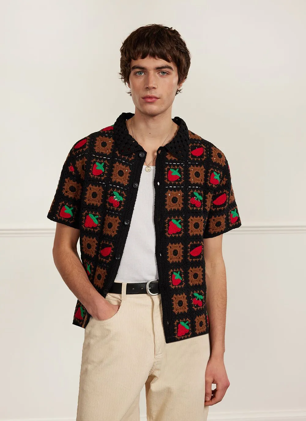 Fruit Crochet Shirt | Cotton | Black sold by Percival