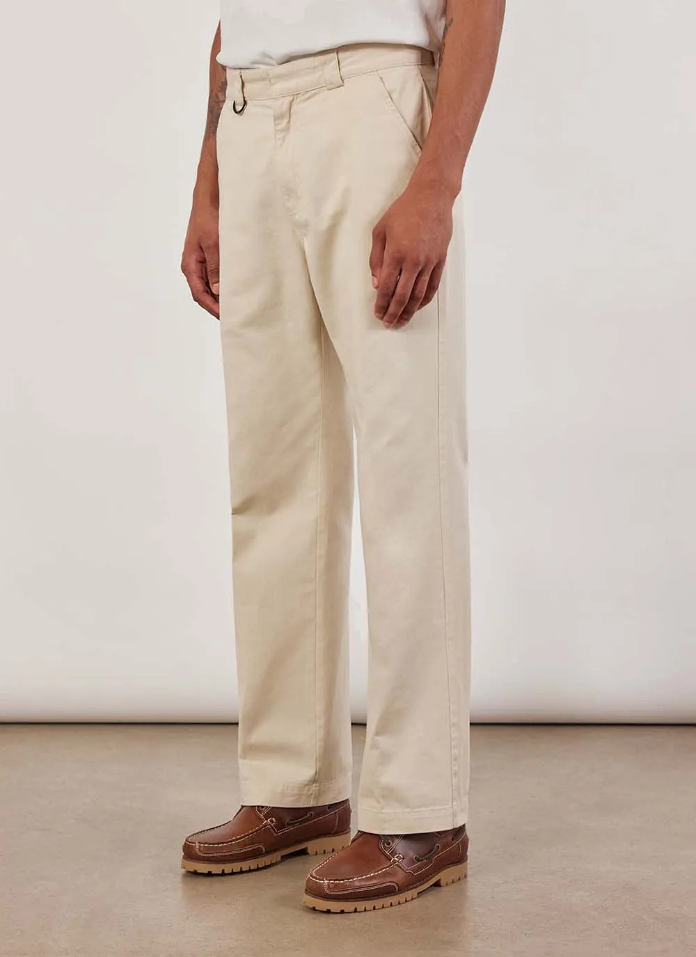 Stay Press Trousers | Cotton Twill Canvas | Cream sold by Percival