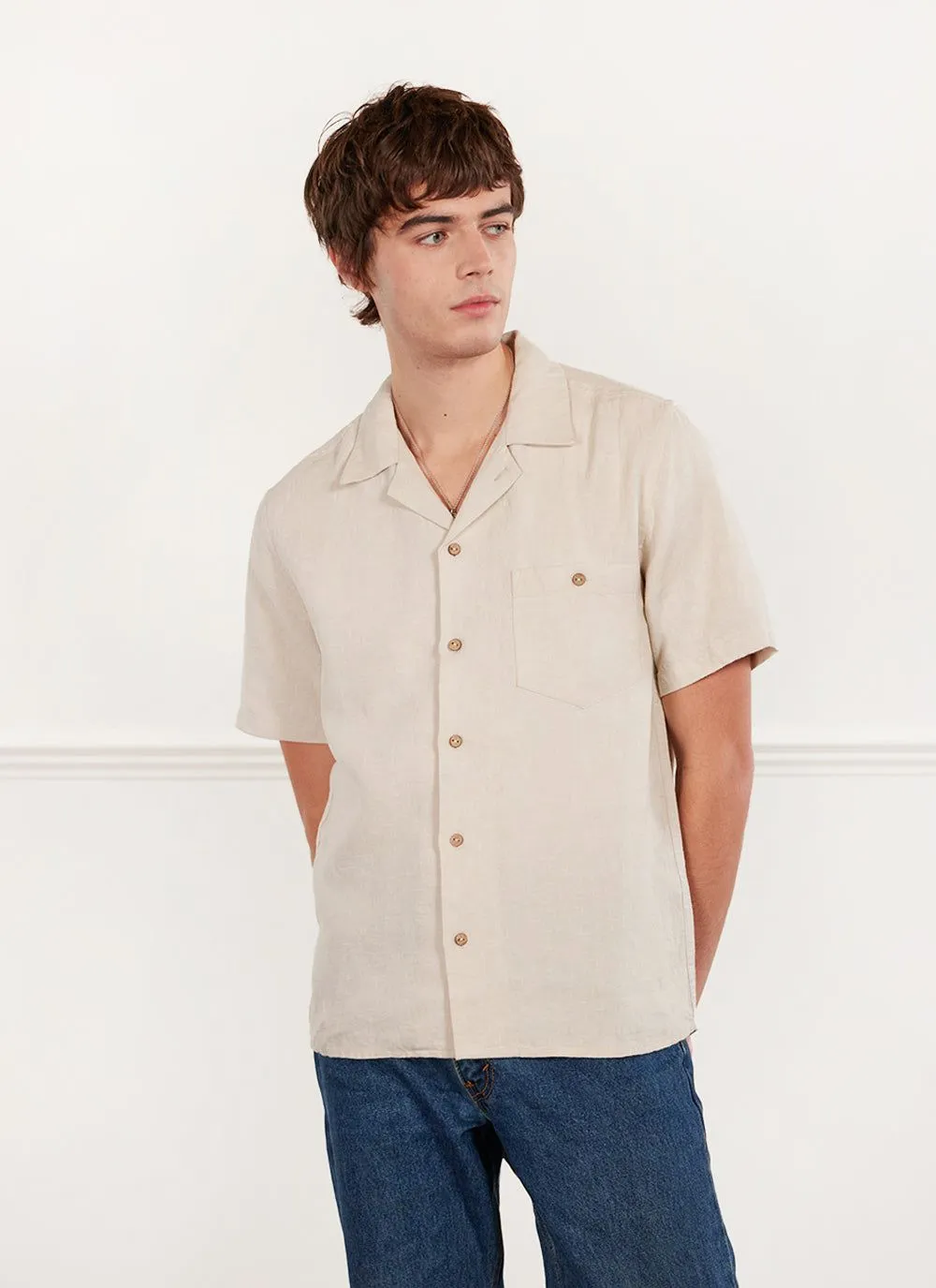 Short Sleeve Cuban Shirt | Linen | Cream sold by Percival