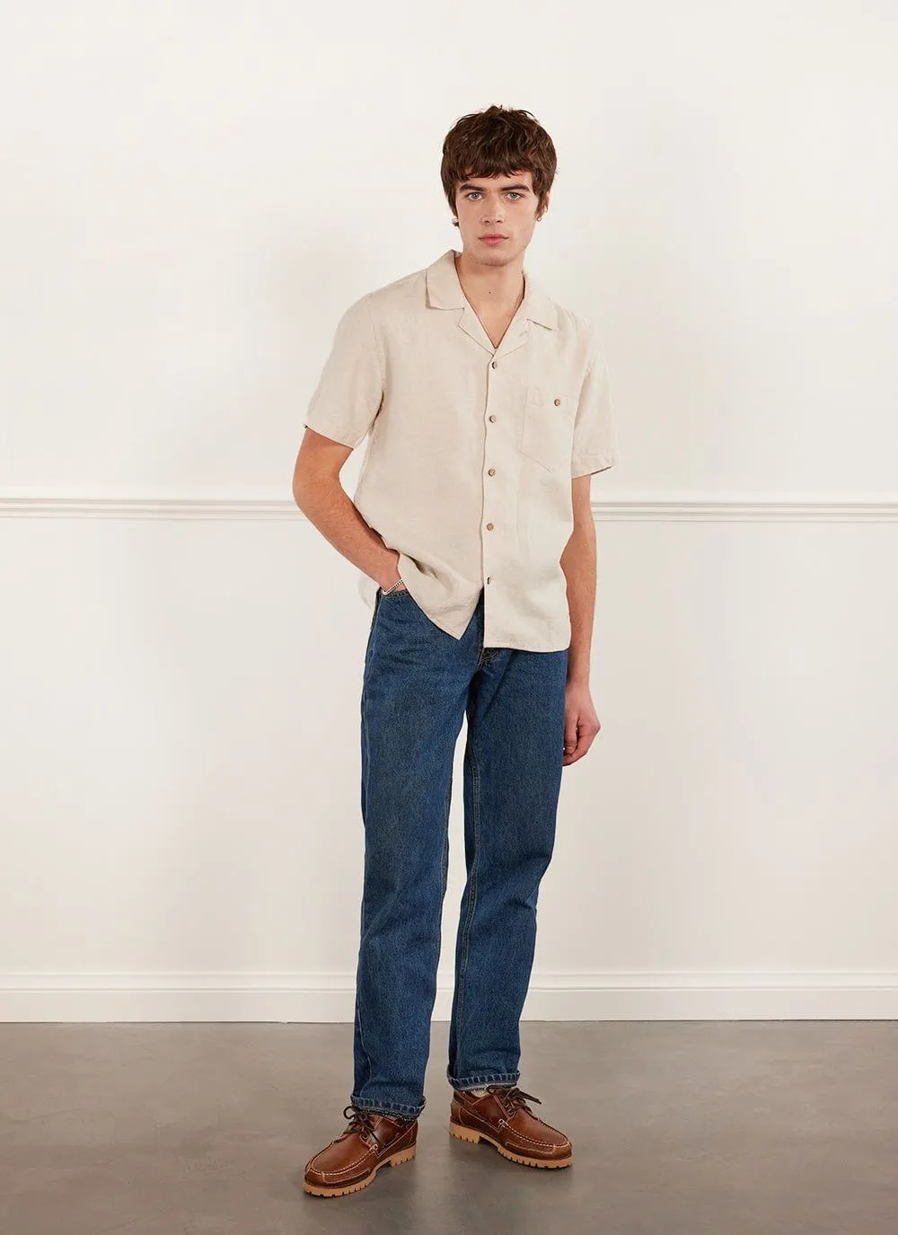 Short Sleeve Cuban Shirt | Linen | Cream sold by Percival product image thumbnail 4