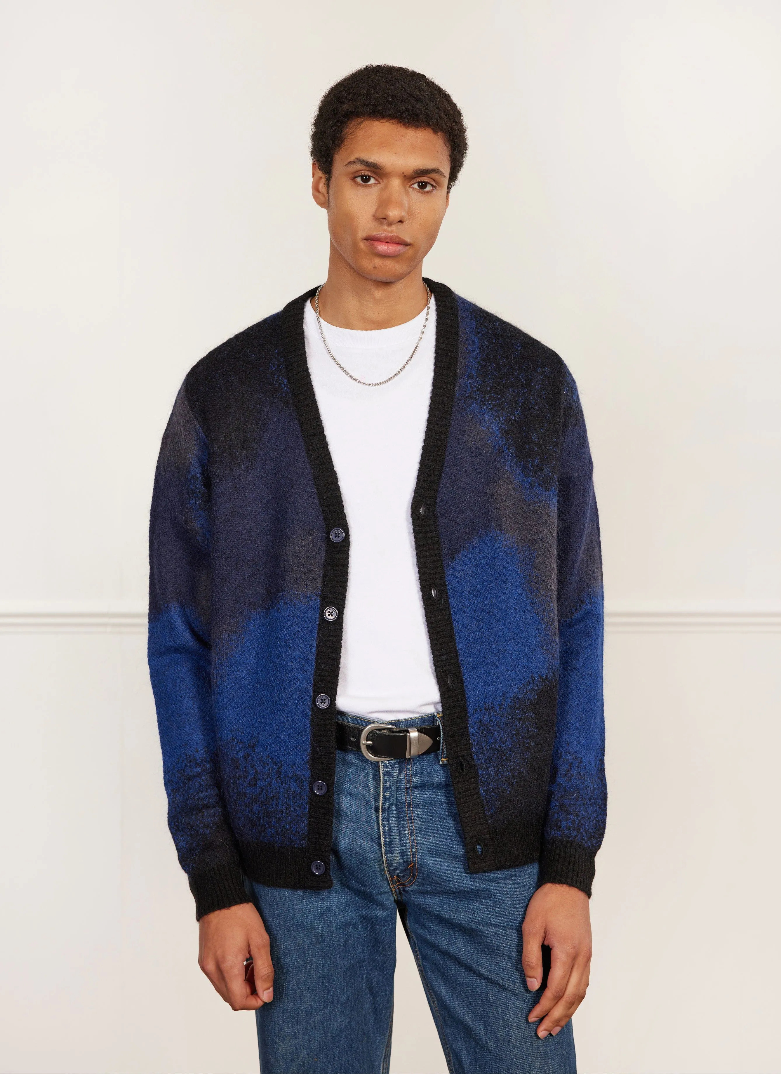 Saturn Dye Cardigan | Mohair | Navy sold by Percival