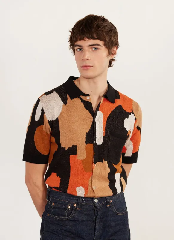 Impressionist Jacquard Shirt | Knitted Cotton | Black sold by Percival