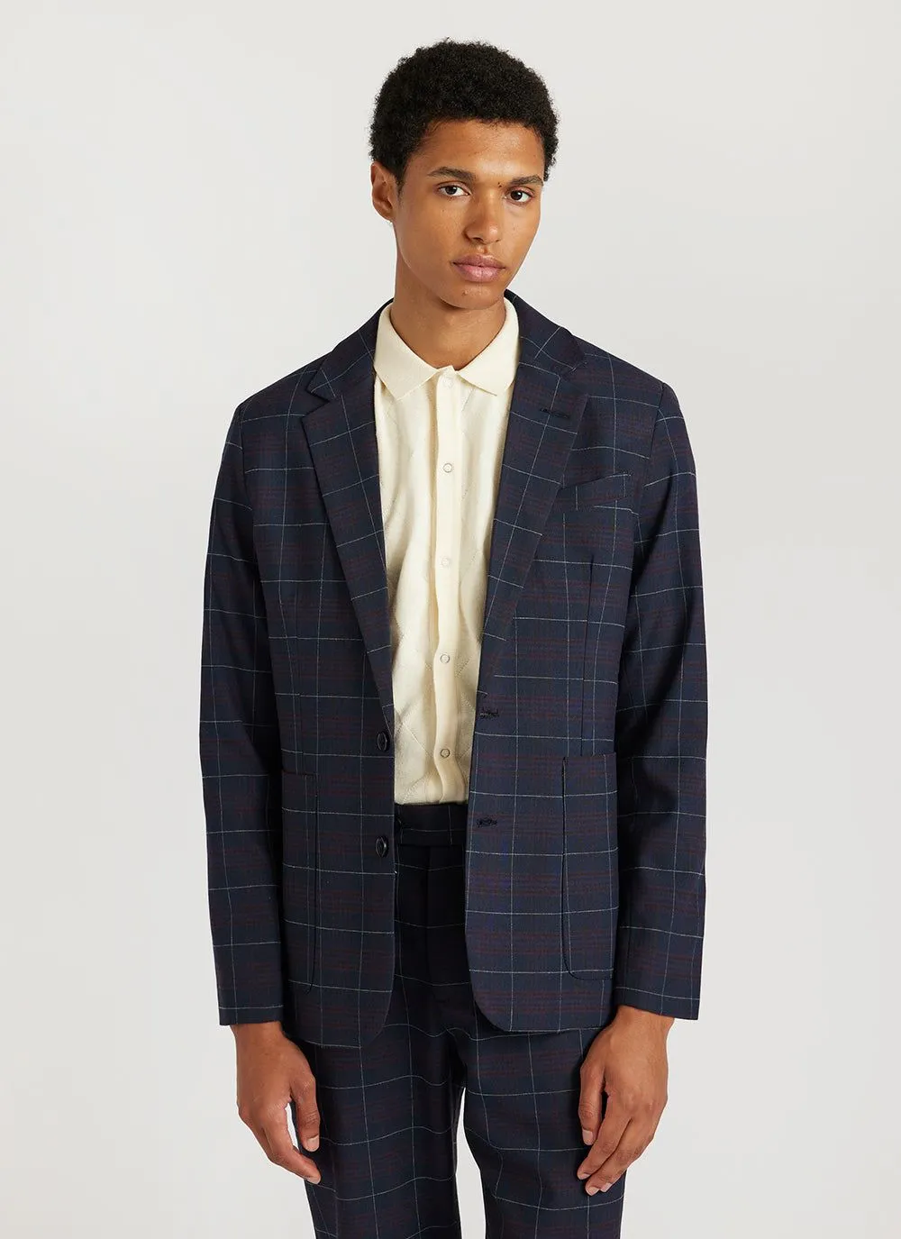 Check Tailored Blazer | Navy sold by Percival product image thumbnail 3