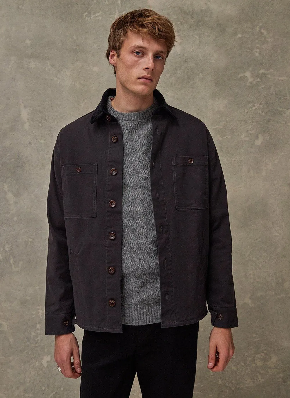 Workshirt | Graphite Twill With Cord Collar sold by Percival