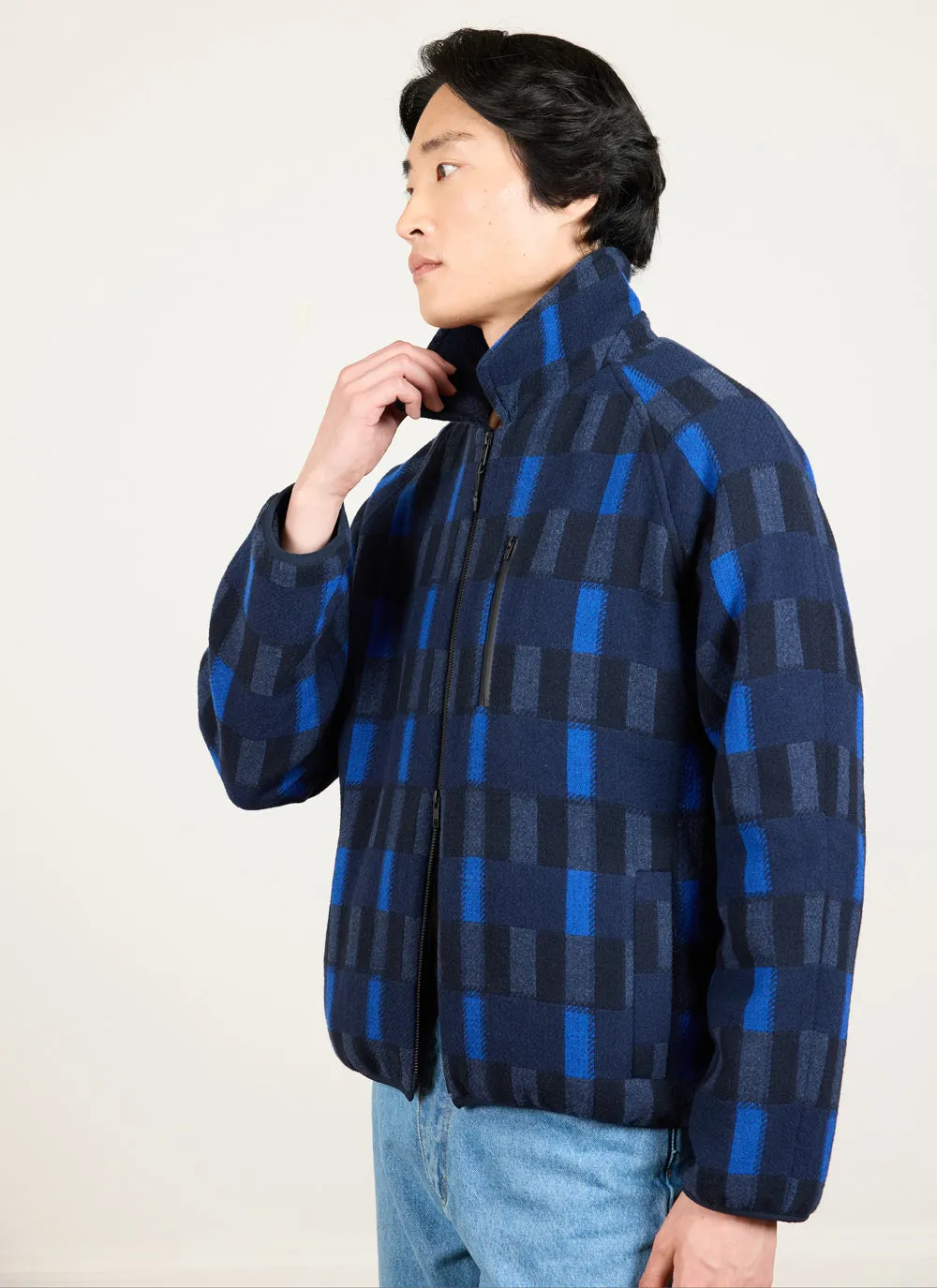 Fretwork Check Anderson Jacket | Wool | Blue sold by Percival product image thumbnail 3