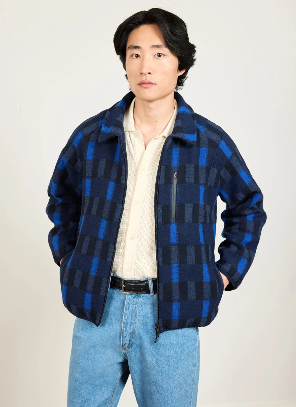 Fretwork Check Anderson Jacket | Wool | Blue sold by Percival product image thumbnail 5