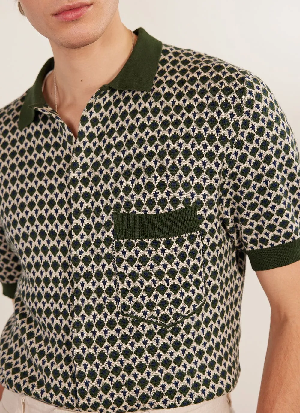Casa Piccante Shirt | Knitted Cotton | Green Jacquard sold by Percival product image thumbnail 3