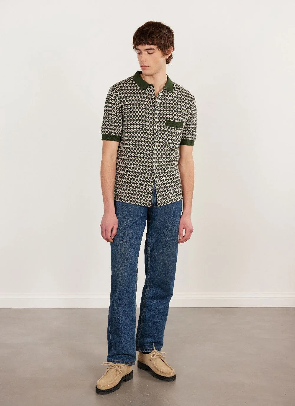 Casa Piccante Shirt | Knitted Cotton | Green Jacquard sold by Percival product image thumbnail 2