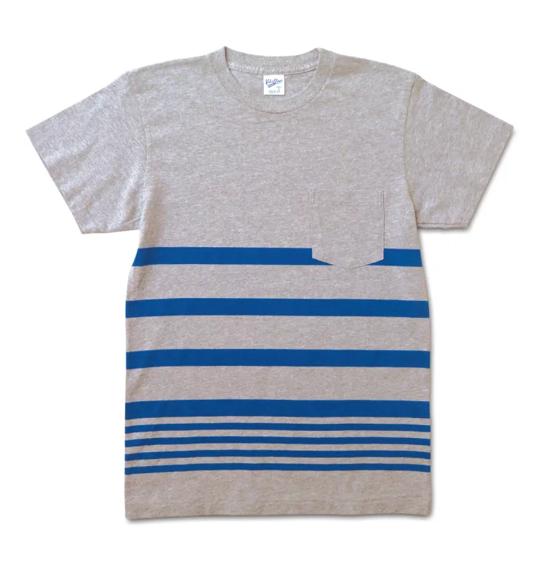 Narrow Wave Stripe Tee / H.Grey/Blue sold by Velva Sheen