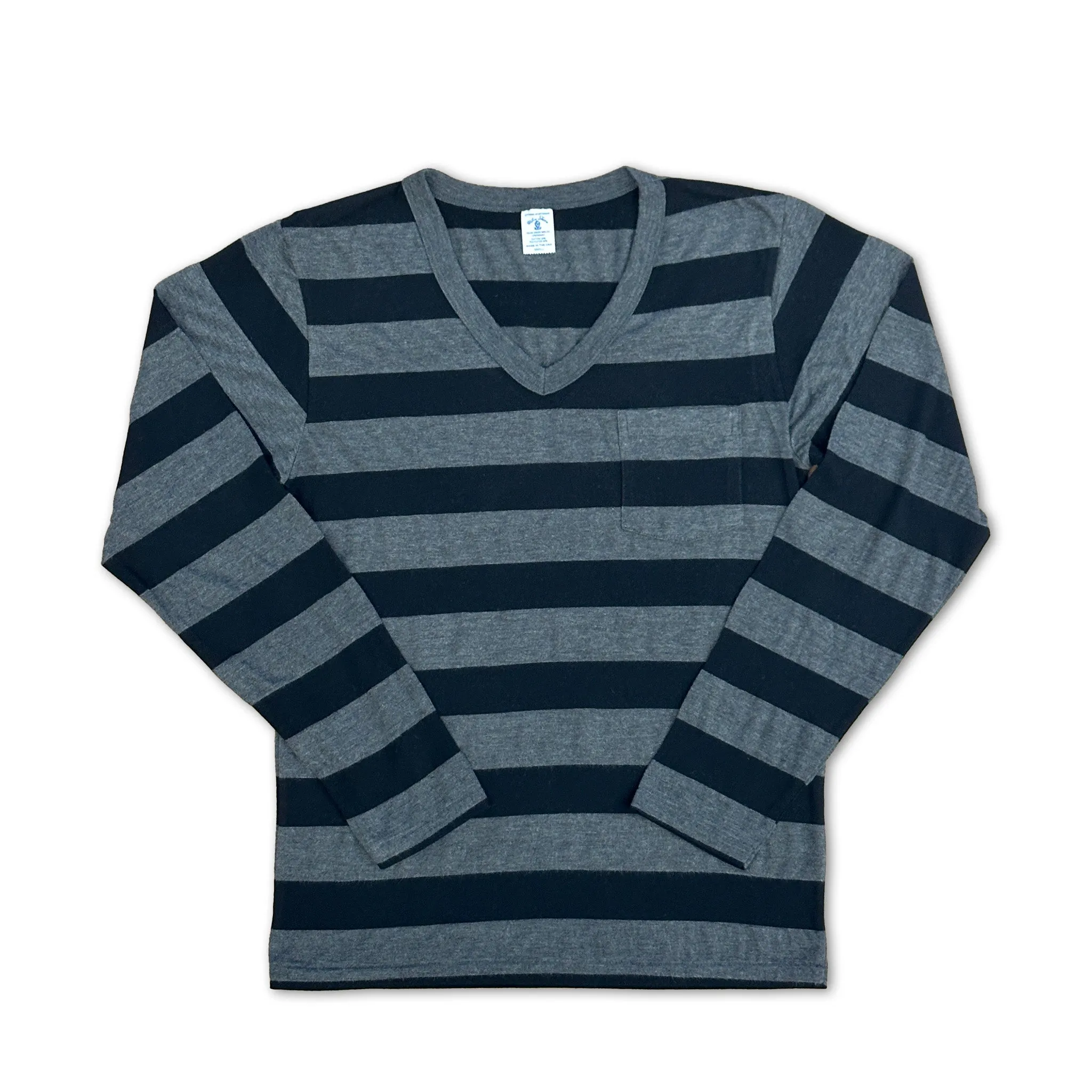 Big Stripe L/S V/N Tee w/PKT / Black/Charcoal sold by Velva Sheen