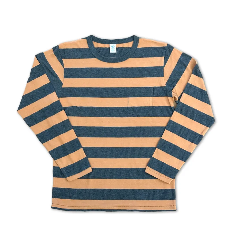 Big Stripe L/S C/N Tee w/PKT / A.Brown/Charcoal sold by Velva Sheen