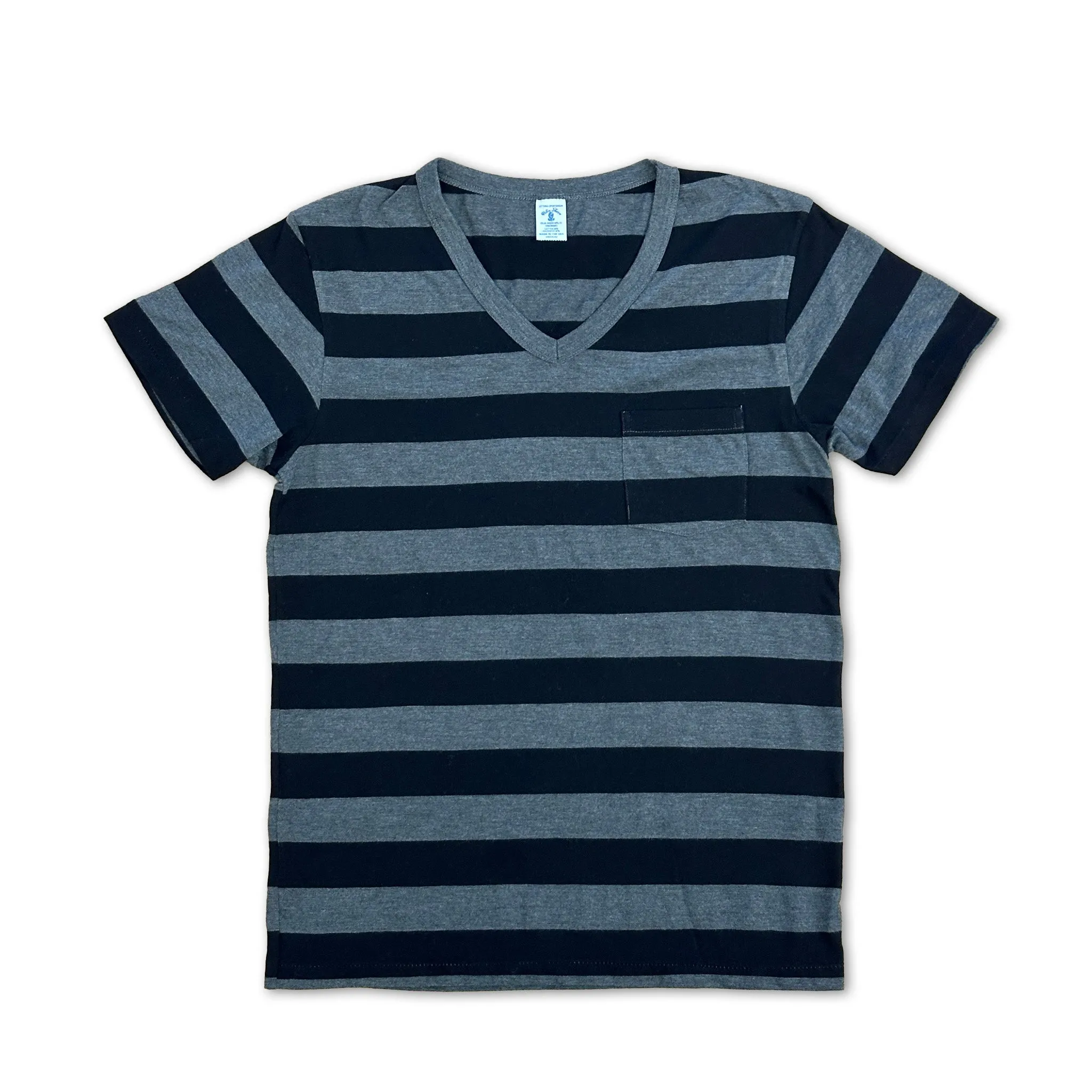 Big Stripe S/S V/N Tee w/PKT / Black/Charcoal sold by Velva Sheen