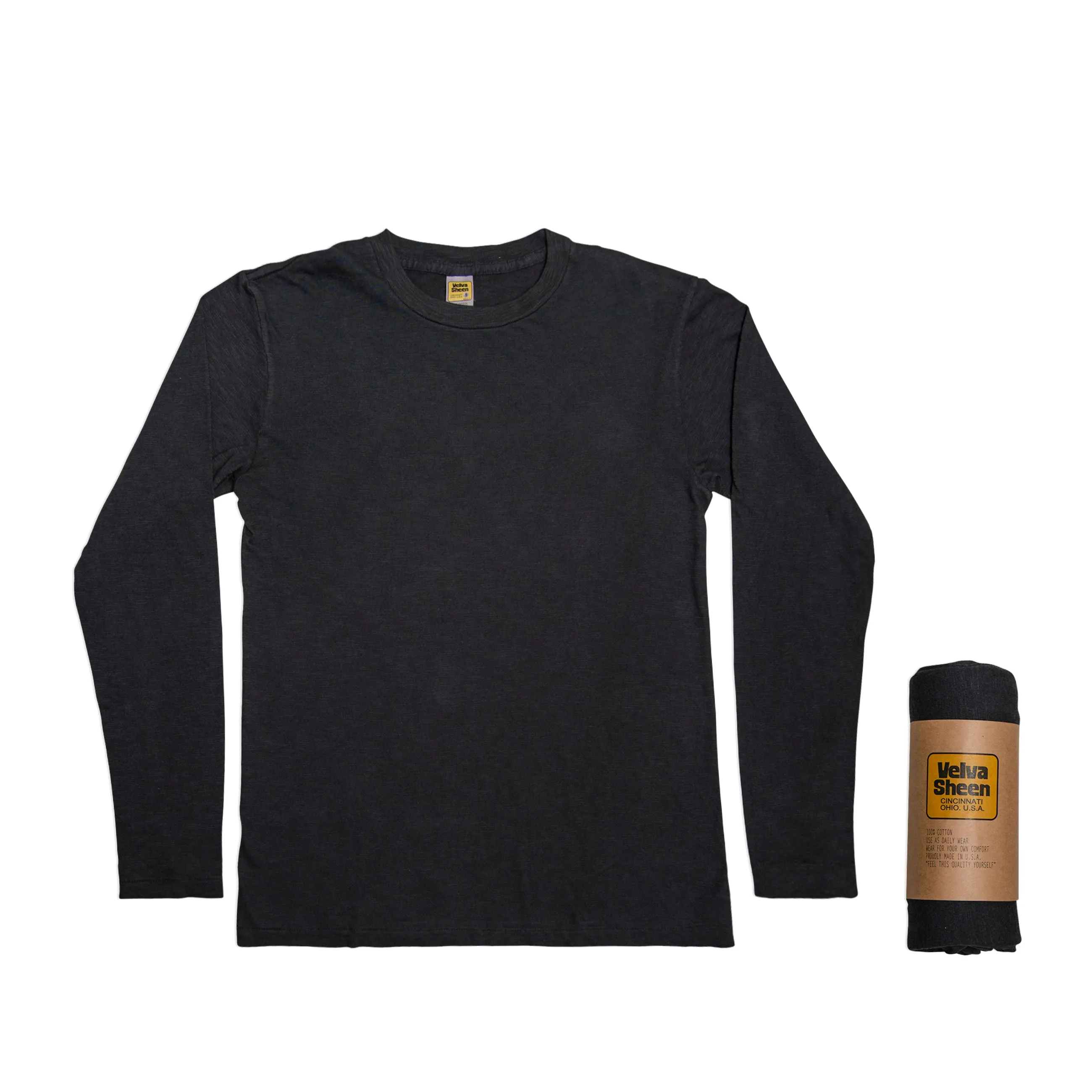 Rolled Long sleeve Crew neck Tee / Black sold by Velva Sheen