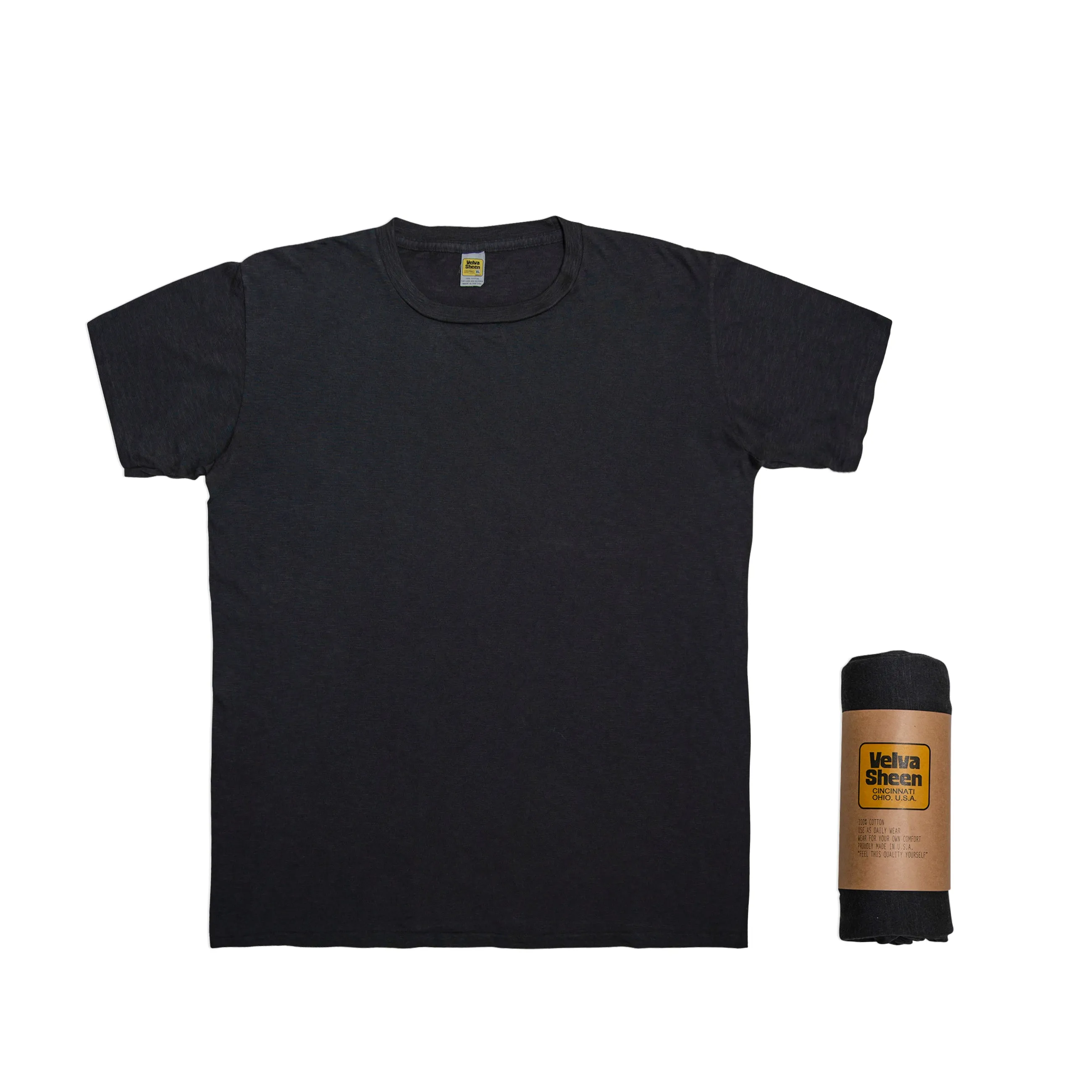 Rolled Short sleeve Crew neck Tee / Black sold by Velva Sheen