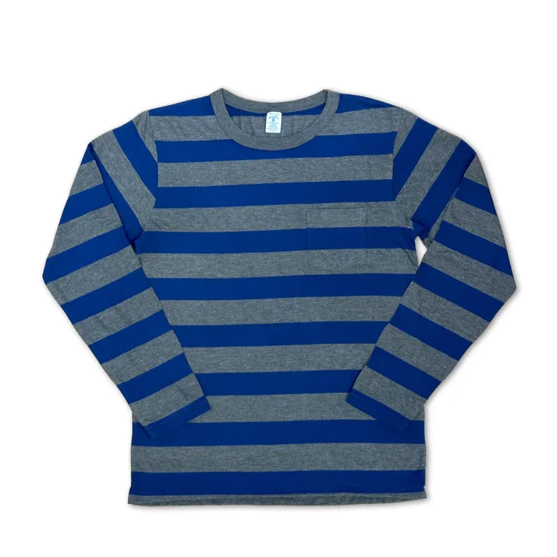 Big Stripe L/S C/N Tee w/PKT / Navy/Charcoal sold by Velva Sheen