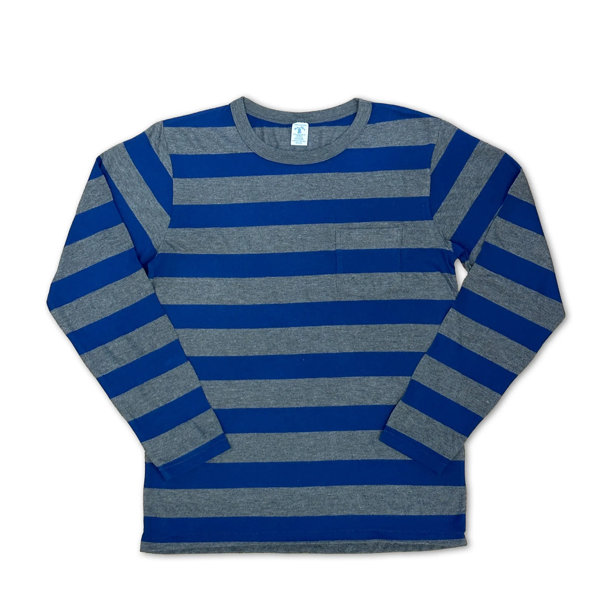 Big Stripe L/S C/N Tee w/PKT / Navy/Charcoal sold by Velva Sheen