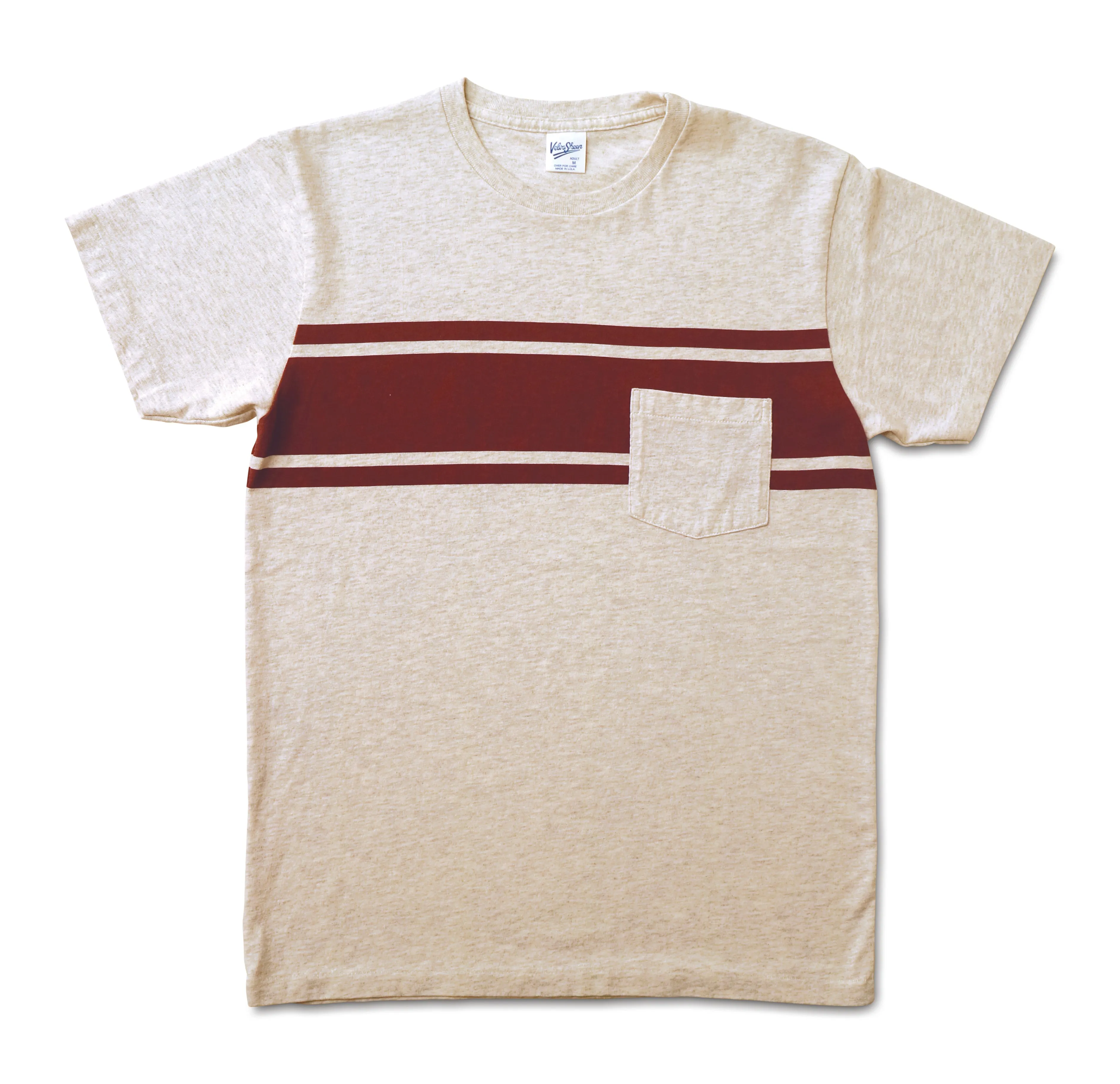 College Stripe Tee / Oatmeal/Burgundy sold by Velva Sheen