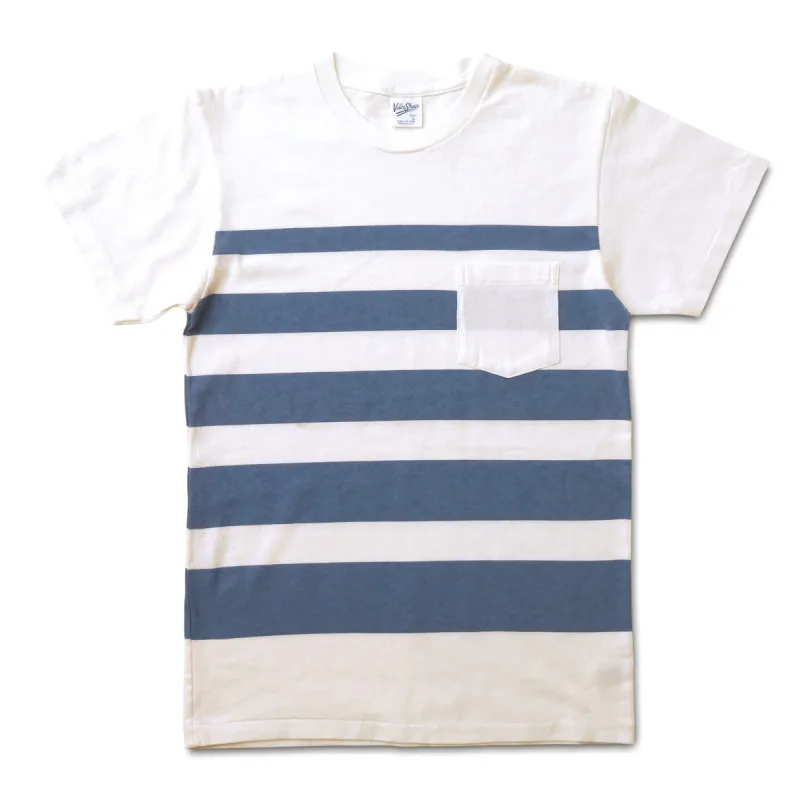 Wide Wave Stripe Tee / White/Light Blue sold by Velva Sheen
