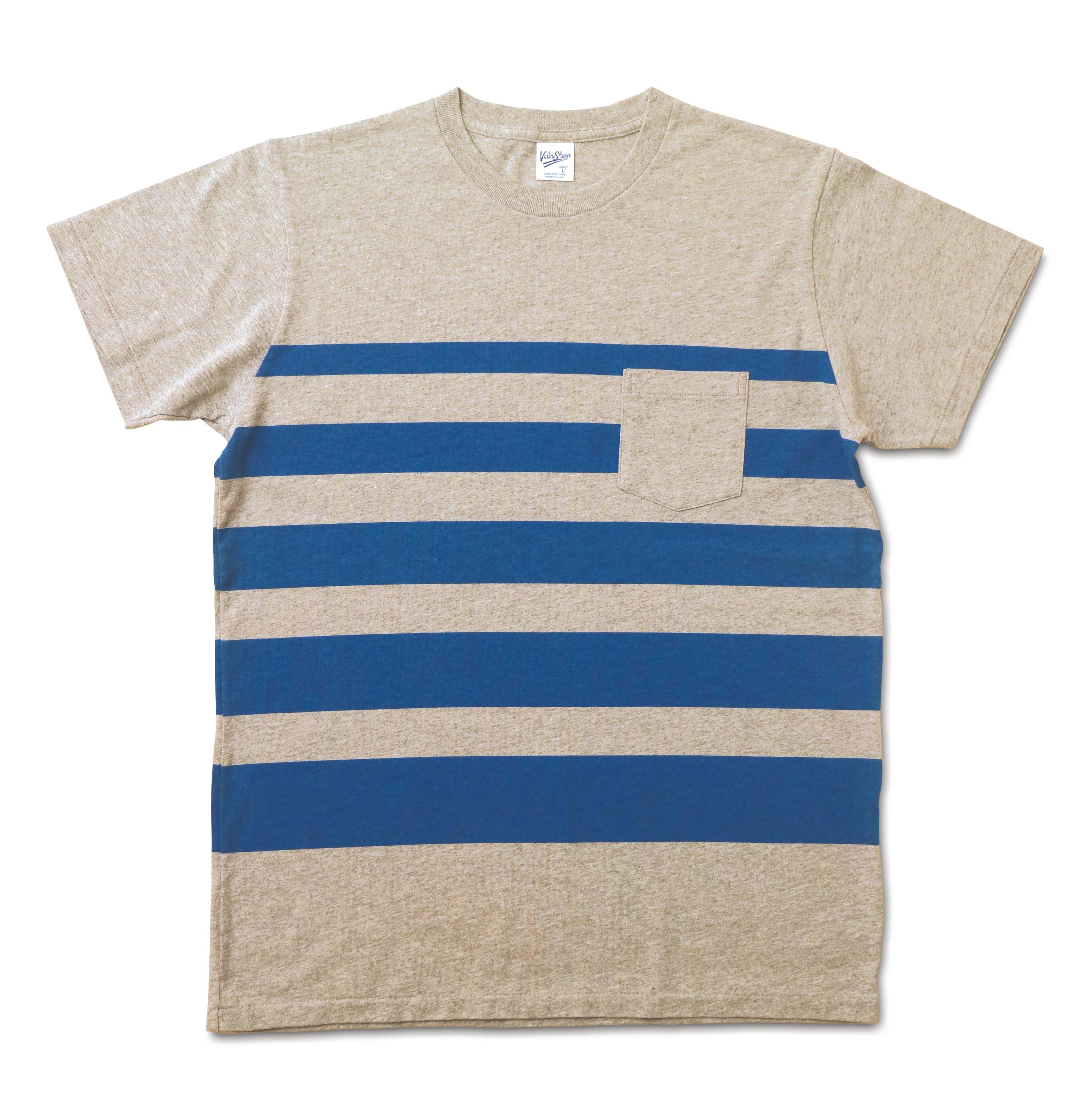 Wide Wave Stripe Tee / H.Grey/Blue sold by Velva Sheen