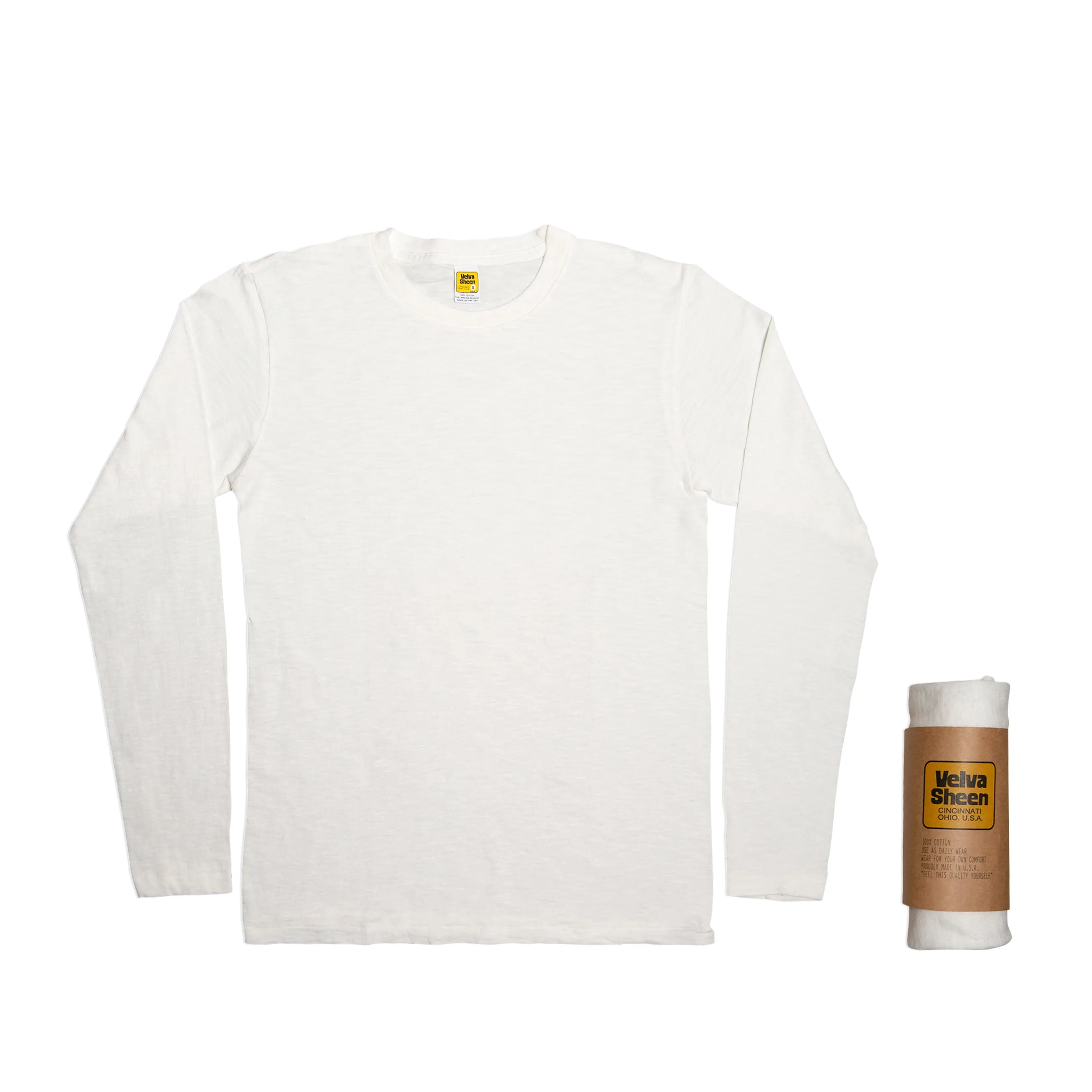 Rolled Long sleeve Crew neck Tee / White sold by Velva Sheen