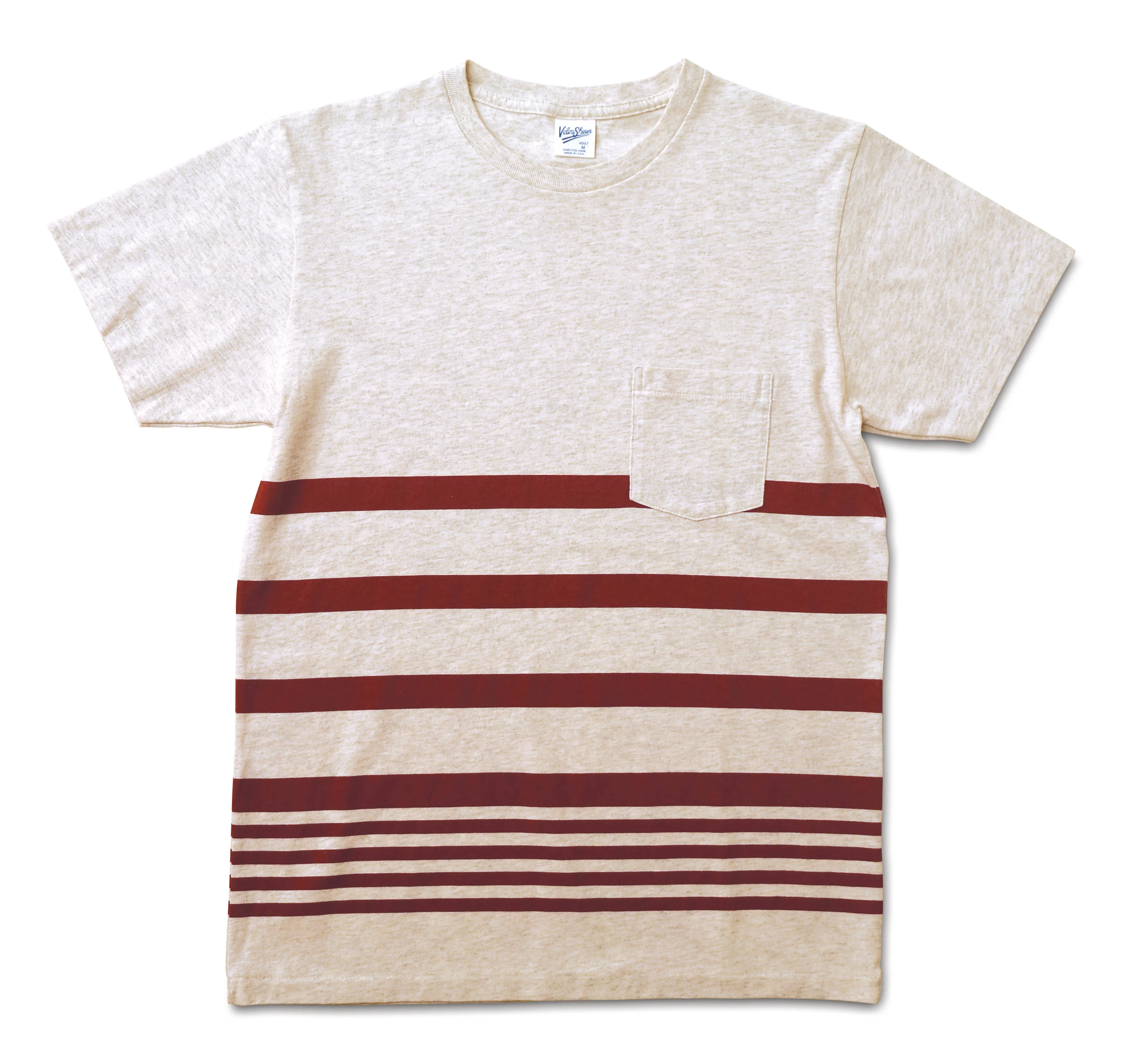 Narrow Wave Stripe Tee / Oatmeal/Burgundy sold by Velva Sheen
