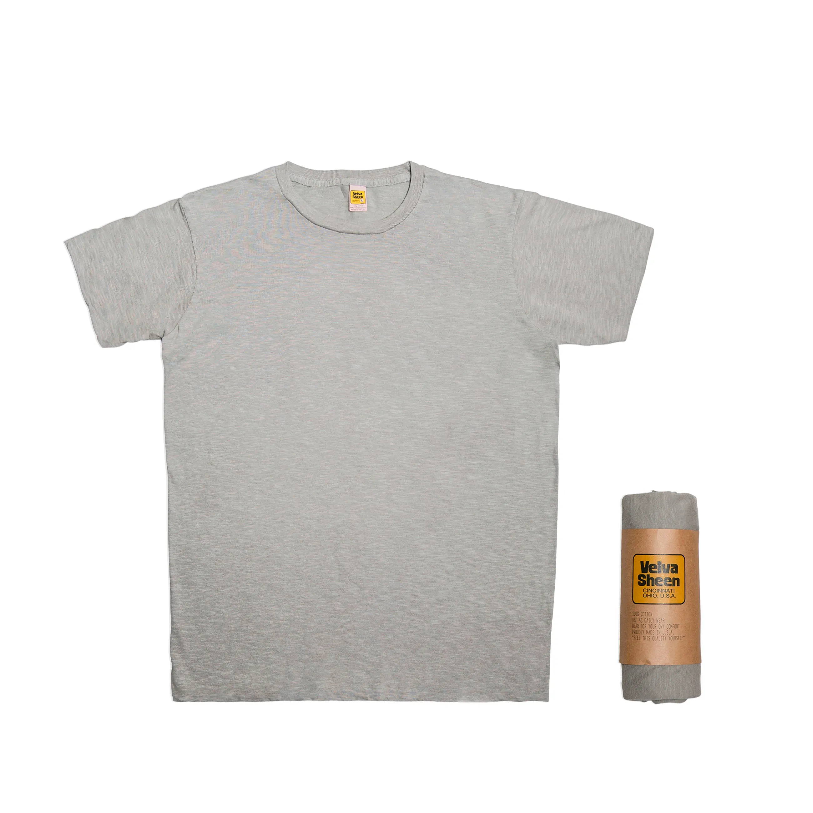 Rolled Short sleeve Crew neck Tee / Grey sold by Velva Sheen