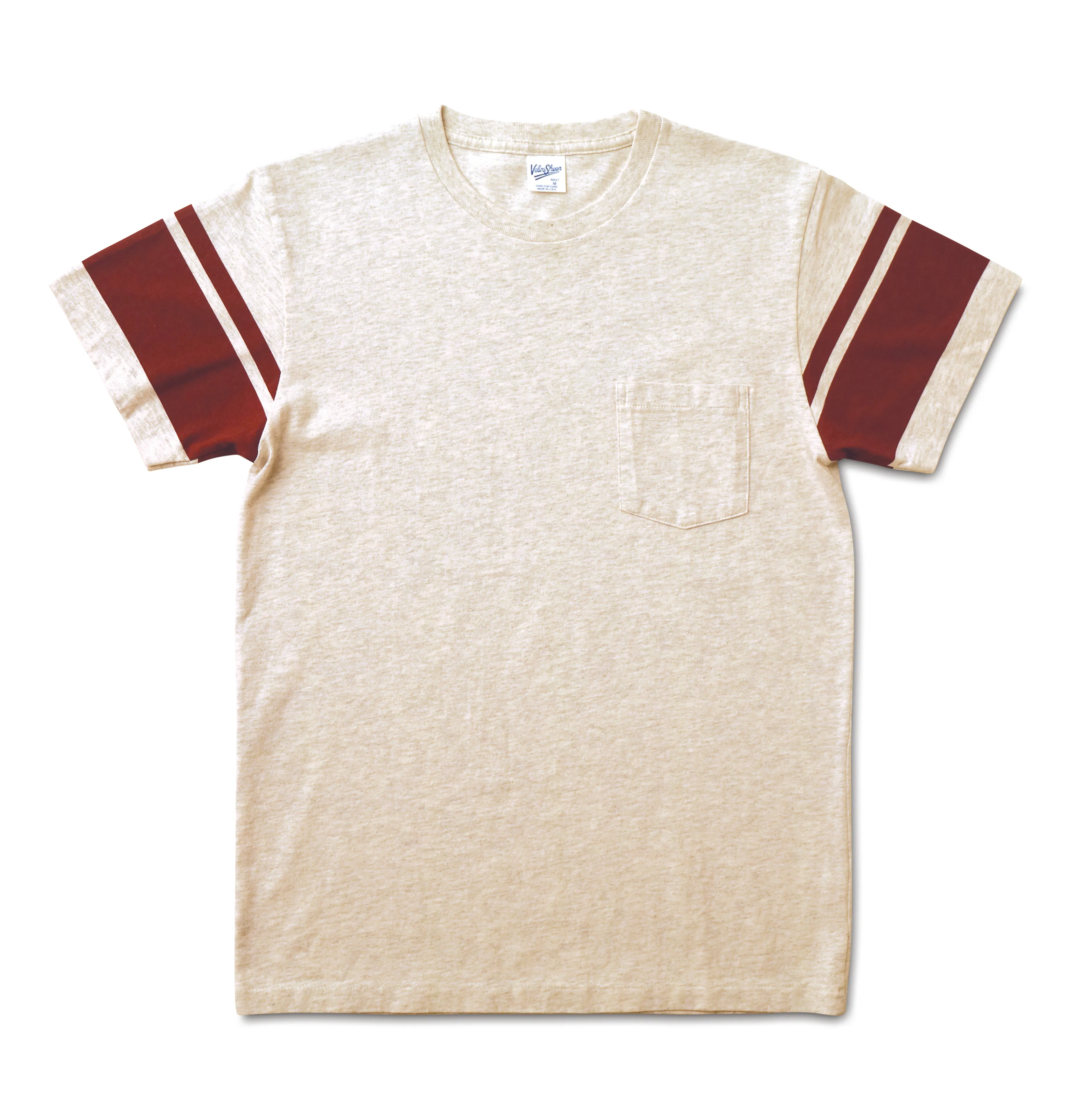 College Arm Stripe Tee / Oatmeal/Burgundy sold by Velva Sheen