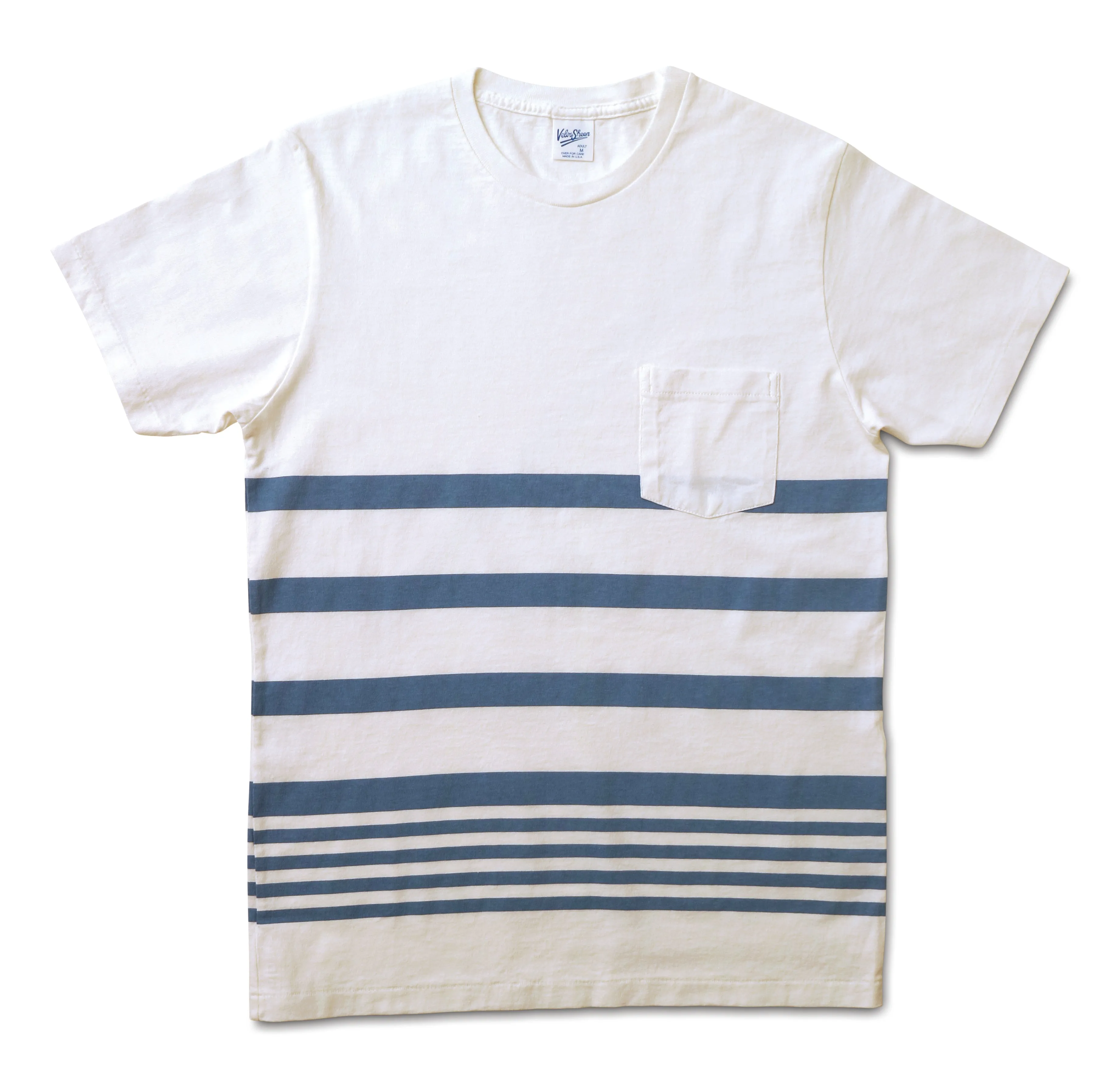 Narrow Wave Stripe Tee / White/Light Blue sold by Velva Sheen