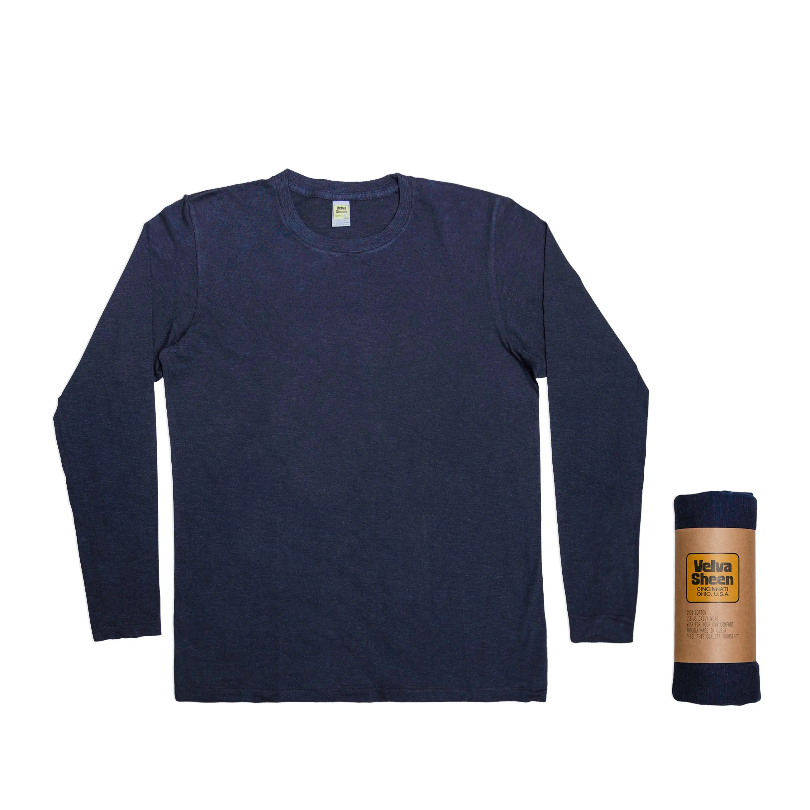 Rolled Long sleeve Crew neck Tee / Navy sold by Velva Sheen