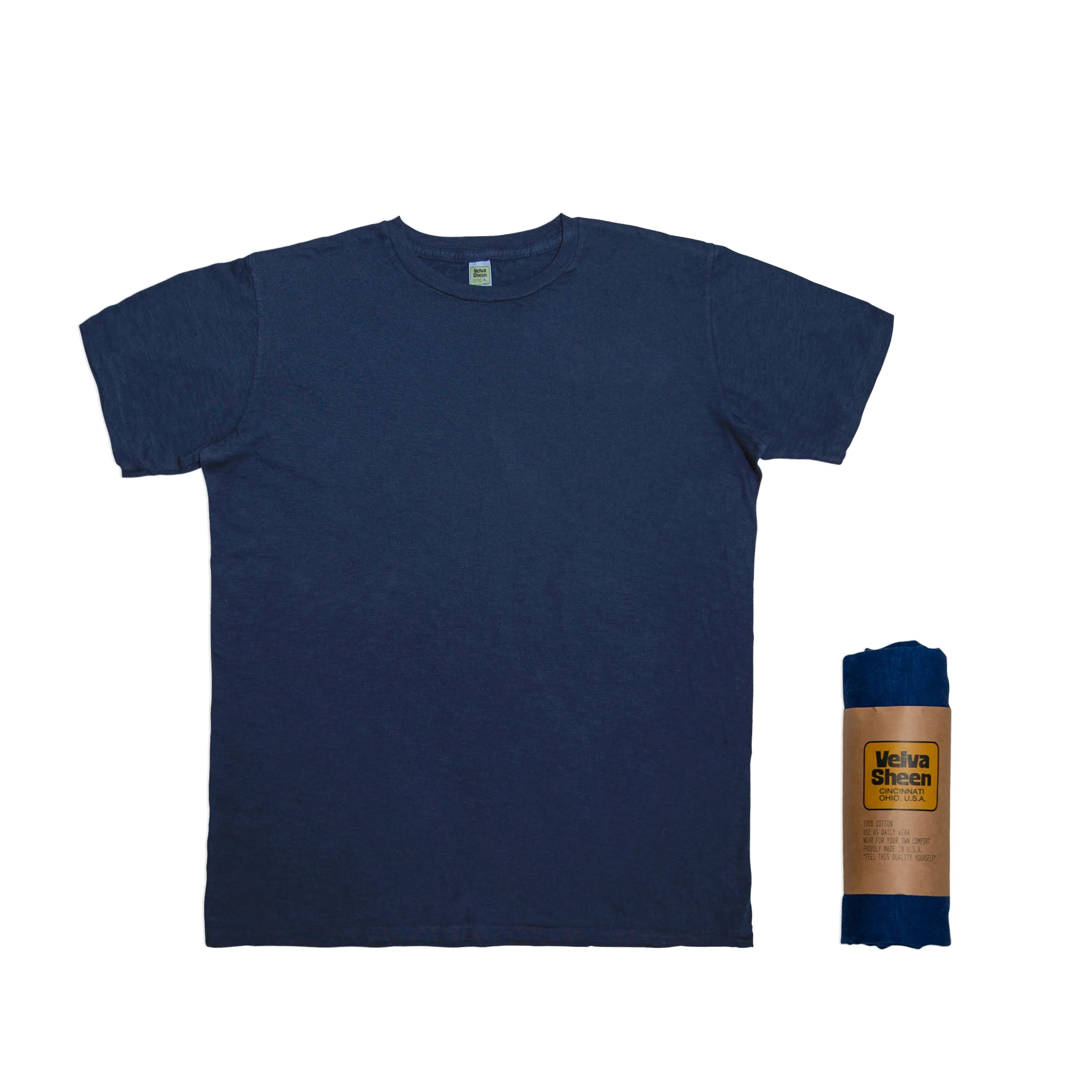 Rolled Short sleeve Crew neck Tee / Navy sold by Velva Sheen