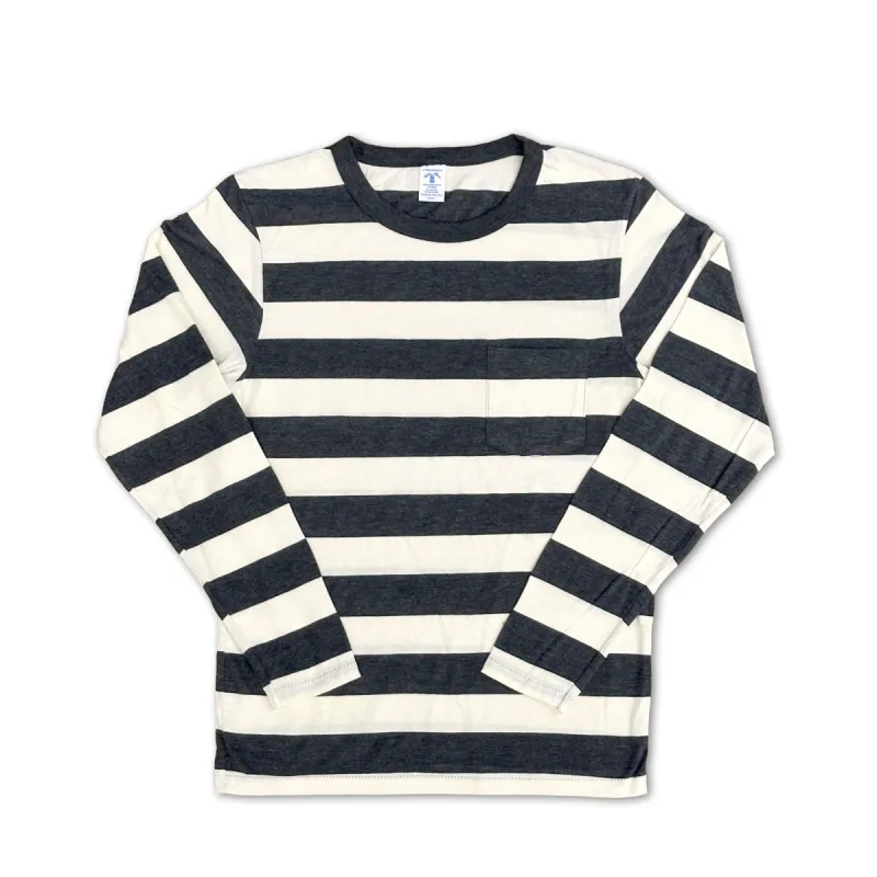 Big Stripe L/S C/N Tee w/PKT / O.White/Charcoal sold by Velva Sheen