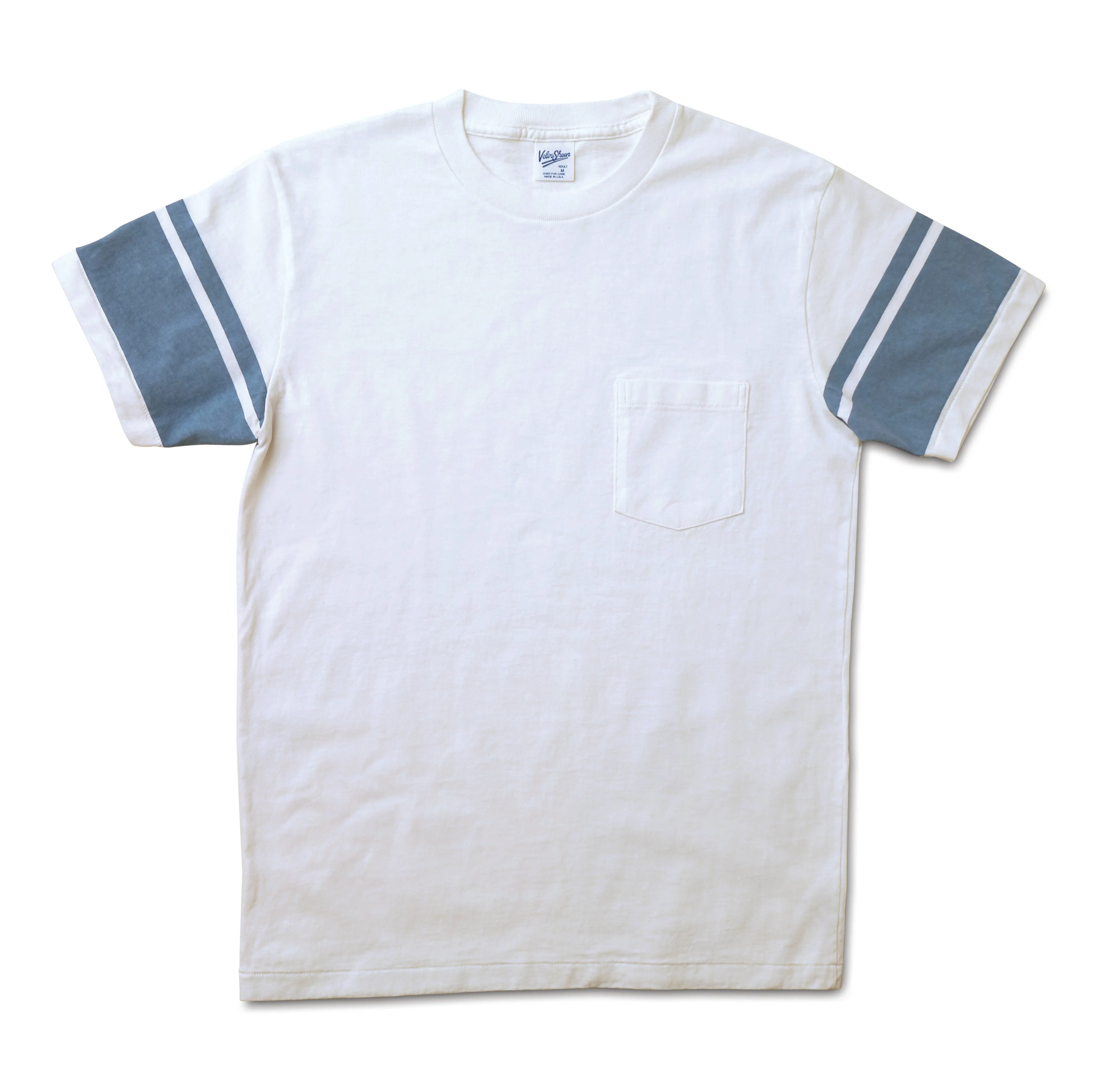 College Arm Stripe Tee / White/Light Blue sold by Velva Sheen